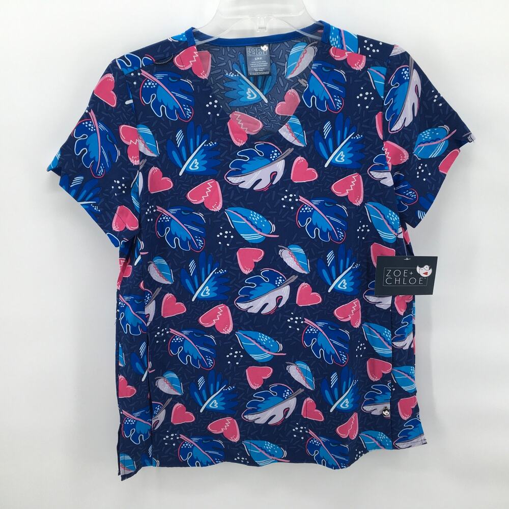 Zoe + Chloe NWT Small Palm Paradise Blue Pink Heart Leaf Top Shirt Nursing